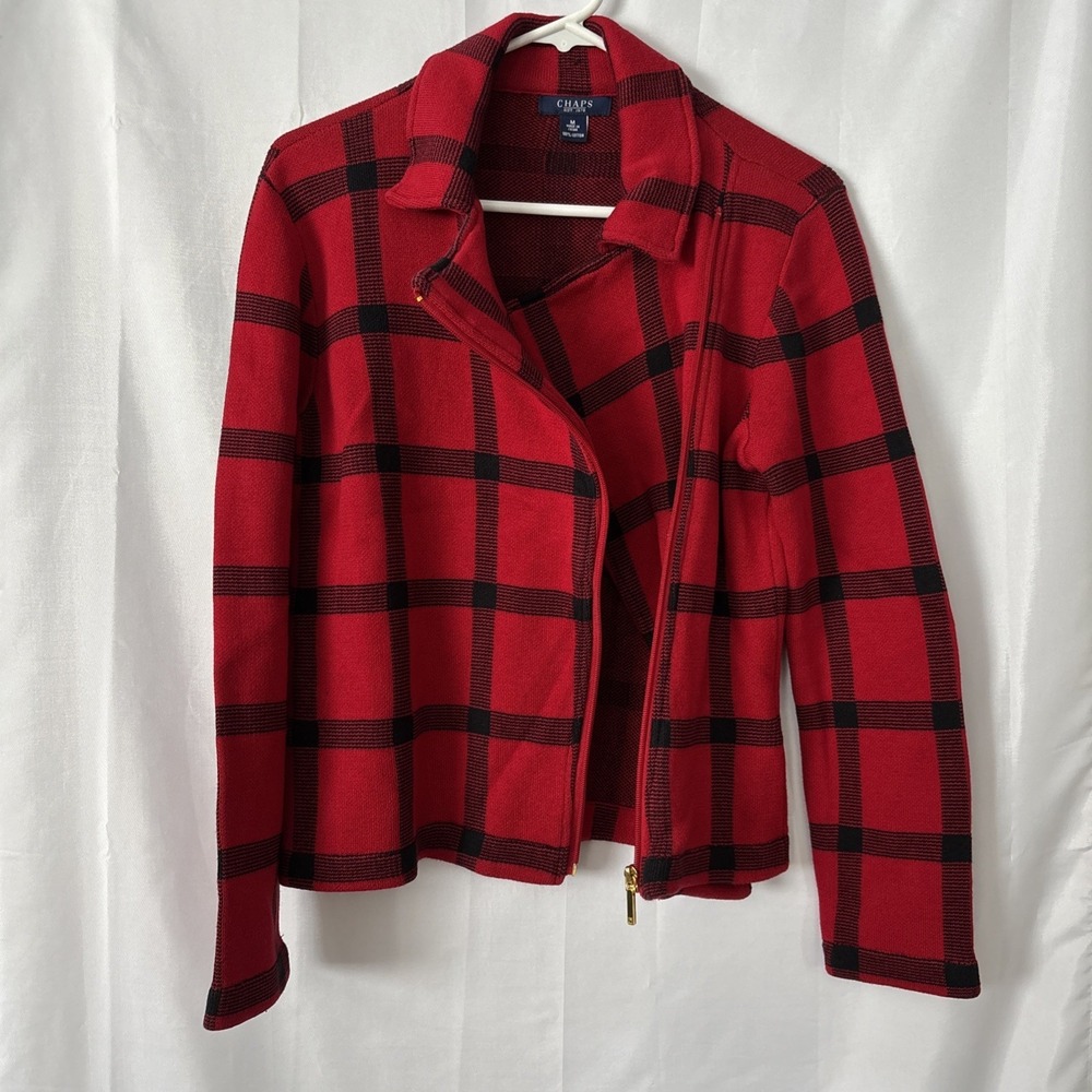 Women's Chaps Red Plaid Moto Jacket Cotton M